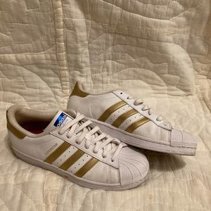 White and Gold Adidas Superstars